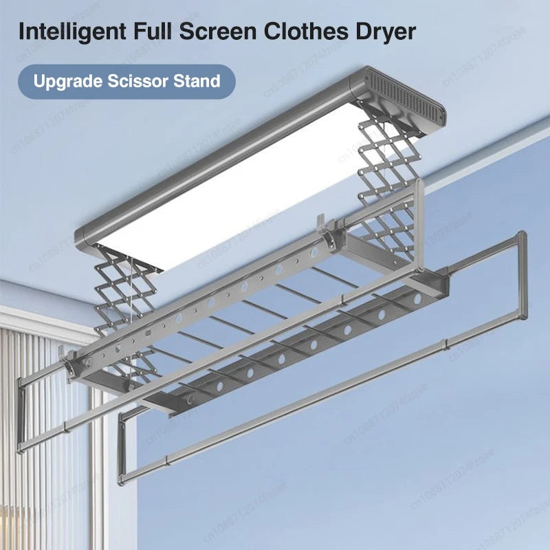 Home Balcone Elettrico Telecomando Sollevamento Stendibiancheria Lega di alluminio Illuminazione Asciugatura Stendibiancheria pieghevole