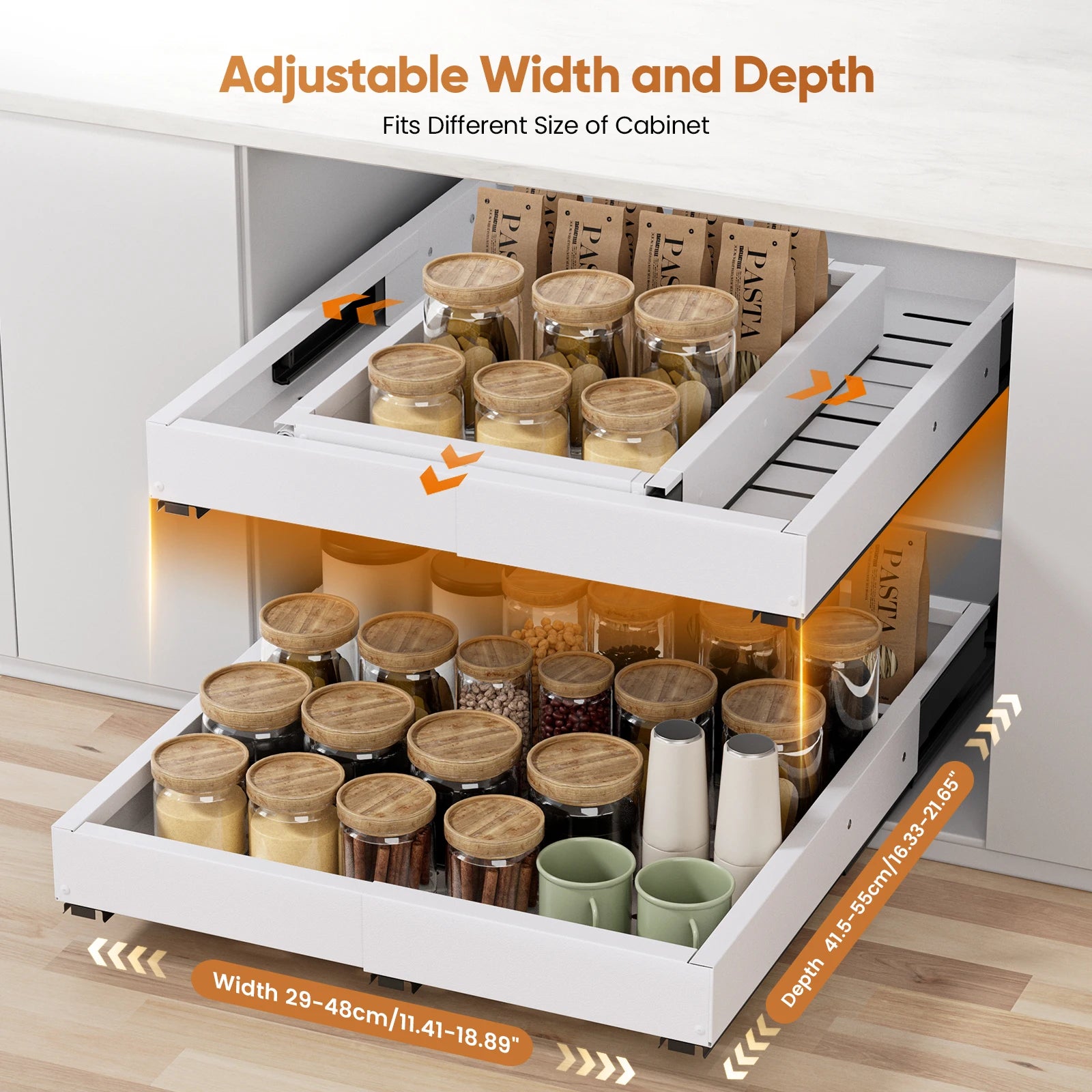 1/2PCS Scaffale da cucina Organizzatore per armadio estraibile Senza punzonatura Cassetti scorrevoli espandibili per armadio da cucina, dispensa, bagno