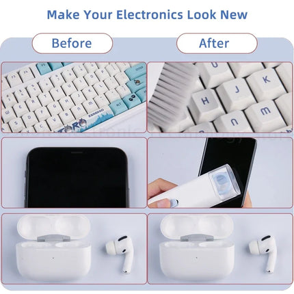 Kit di pulizia 7-in-1 per tastiera del computer, penna per la pulizia degli auricolari, strumenti per la pulizia di telefono e iPad, estrattore per copritasti