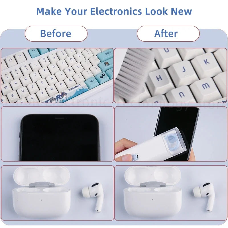 Kit di pulizia 7-in-1 per tastiera del computer, penna per la pulizia degli auricolari, strumenti per la pulizia di telefono e iPad, estrattore per copritasti