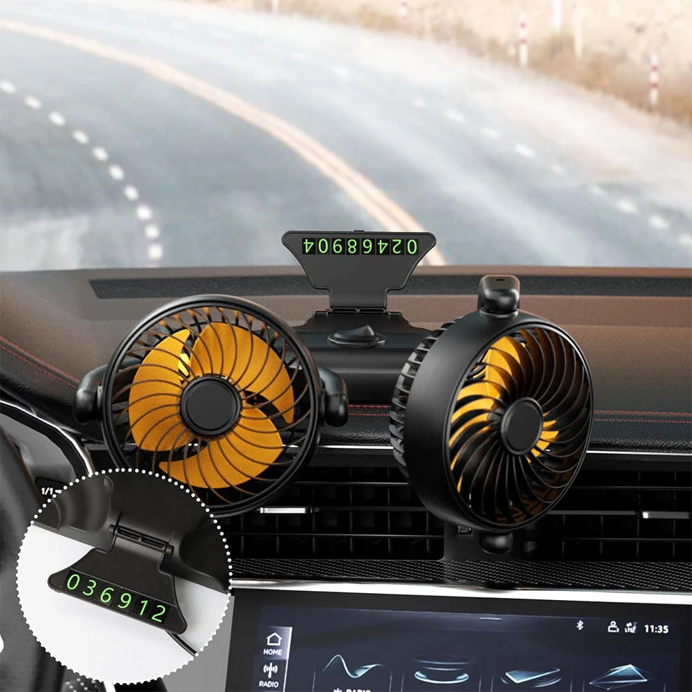 Ventilatore per Auto 12V a Doppia Testa con Rotazione a 360 Gradi, Portatile, 2 Velocità, Vento Forte, Alimentazione da Presa Accendisigari per Camion, SUV, Camper