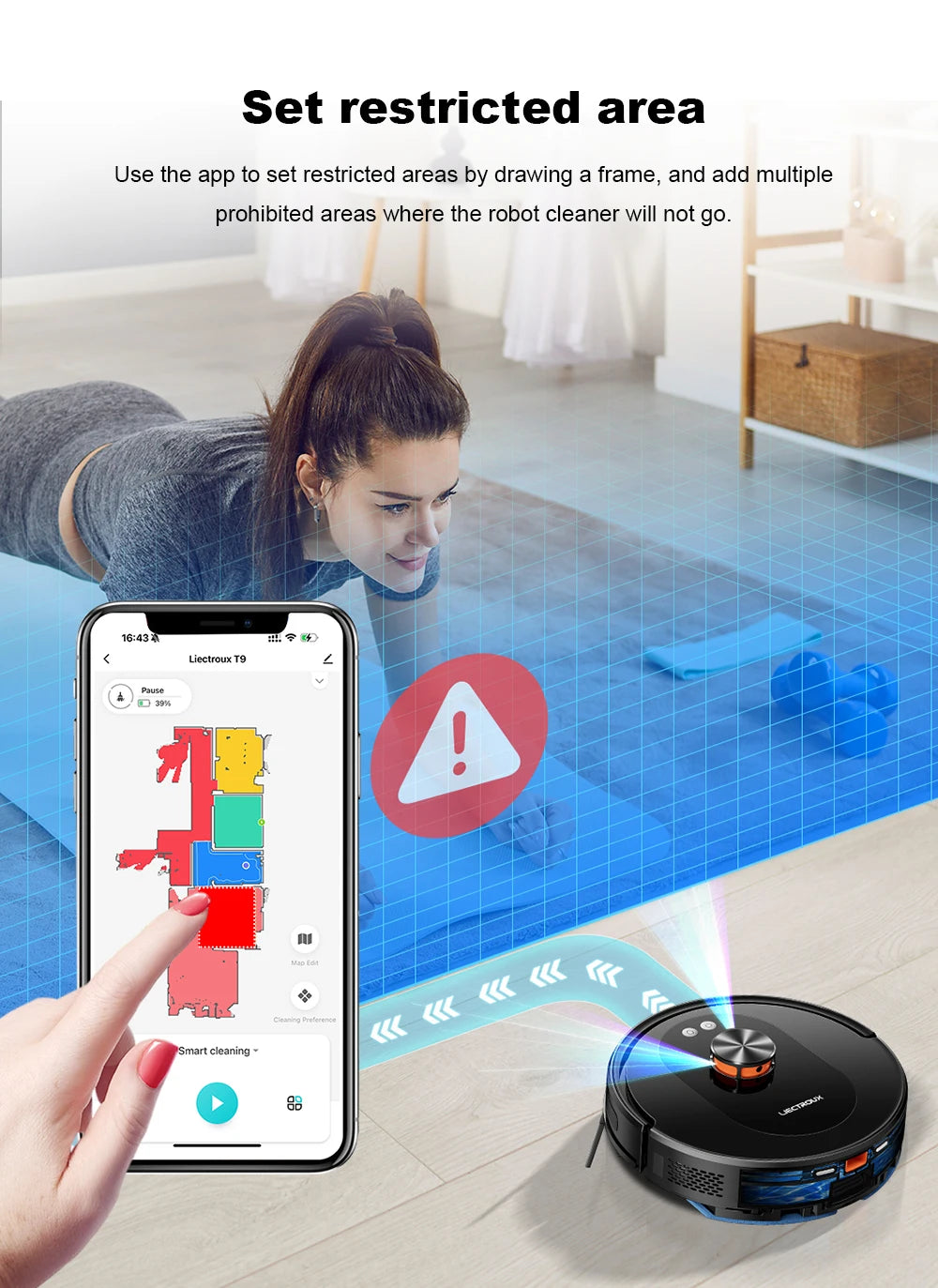 Liectroux T9 Saug- und Wischroboter mit LDS-Navigation, 6500Pa starker Saugkraft, Selbstentleerungsstation, Mehrfachkarten, Teppich-Boost, Anti-Verwicklungsbürsten, 2,4/5GHz WLAN