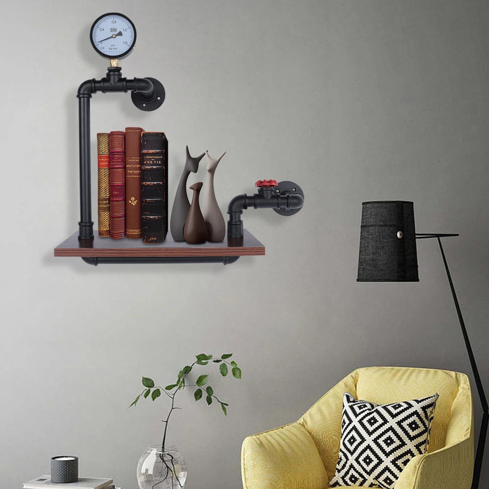 Mensola da parete industriale a 1 piano, tubo rustico, bagno, cucina, mensola galleggiante in ferro e legno per la cucina del bagno di casa