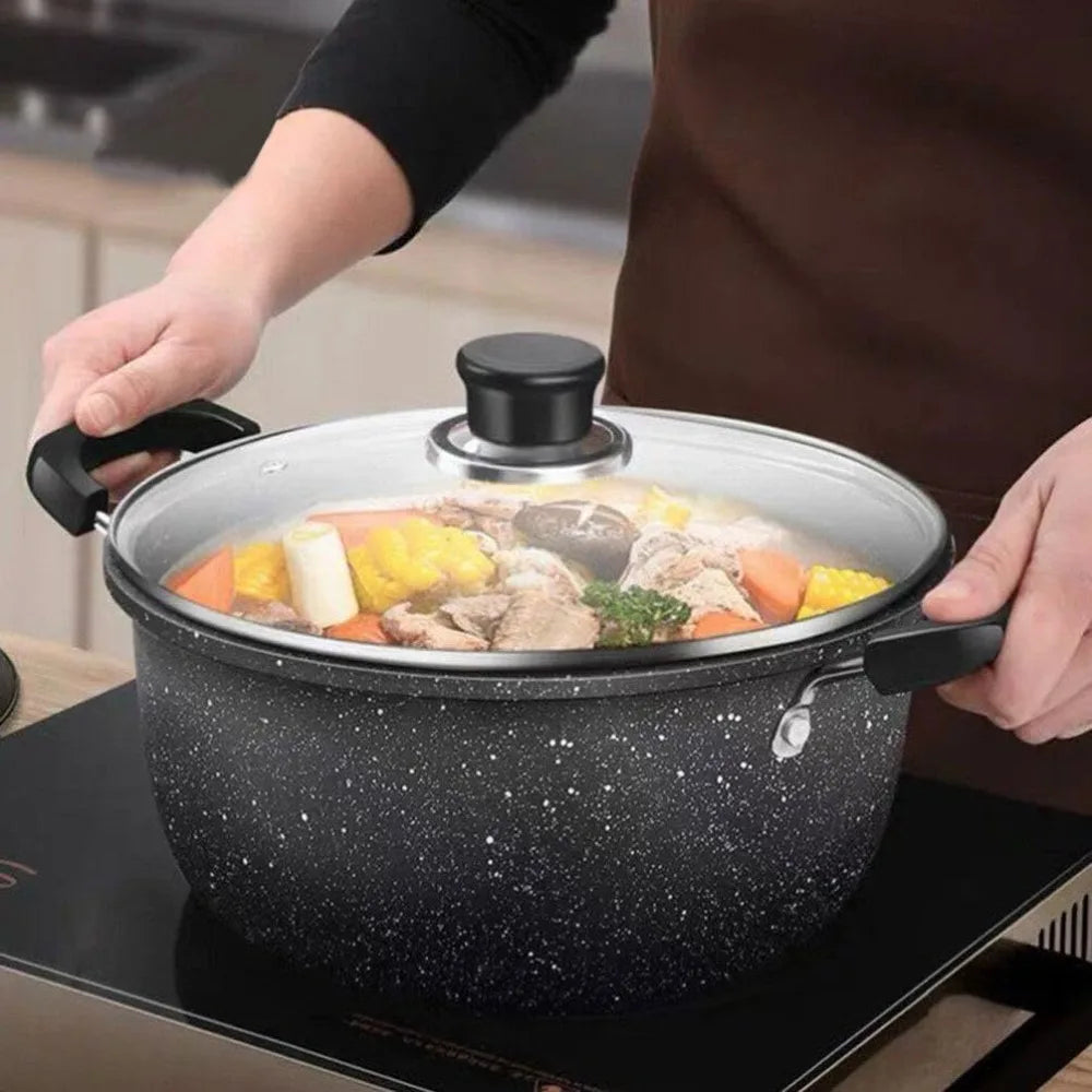 Maifan Steintopf Suppentopf Universelle Zwei-Ohr-Küchenutensilien Suppe mit Deckel Nudeltopf Induktionsherd GAS