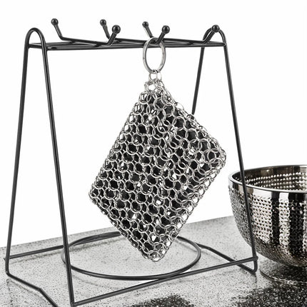 Cast Iron Cleaning Brush with Hanging Ring, Stainless Steel Brush for Seasoned Cast Iron Cookware