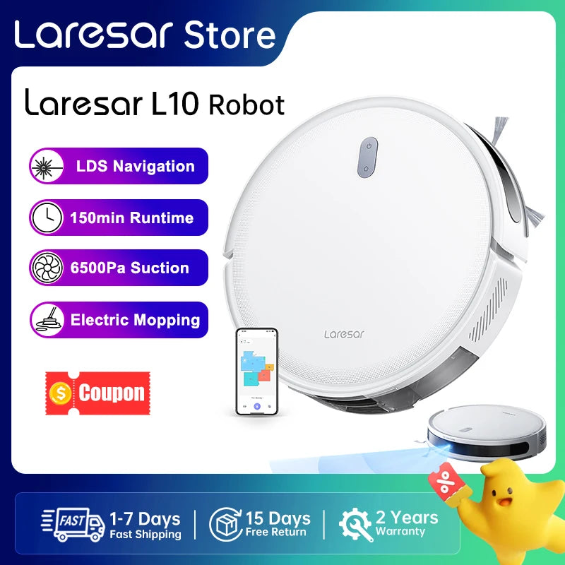 Laresar L10 SoF Saugroboter und Wischroboter LiDAR, 6500Pa, 150min kabellos, APP-Steuerung, Intelligente Reinigung von Böden und Teppichen