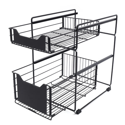 2-Tier Pull-Out Organizer for Cabinets, Under-Sink Space-Saving Shelf, Adjustable Sliding Drawer for Kitchen and Bathroom