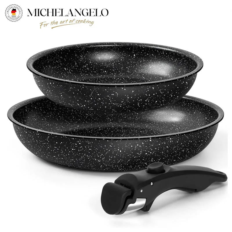 MICHELANGELO Padelle Antiaderenti Set Manico Rimovibile Padelle Rivestimento in Granito Padelle Non Tossicche Bistecca Frittata Padella Forno Sicuro