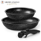 MICHELANGELO Padelle Antiaderenti Set Manico Rimovibile Padelle Rivestimento in Granito Padelle Non Tossicche Bistecca Frittata Padella Forno Sicuro