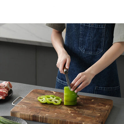 Large Acacia Wood Cutting Board, Checkerboard Cross-Grain Butcher Block, Thick and Reversible with Metal Handle