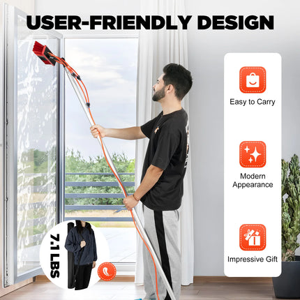 3-in-1 Cleaning Kit with Brush and Scraper, 7.4m Telescopic Water-Fed Pole, 180° Rotating Poles for External Window Cleaning