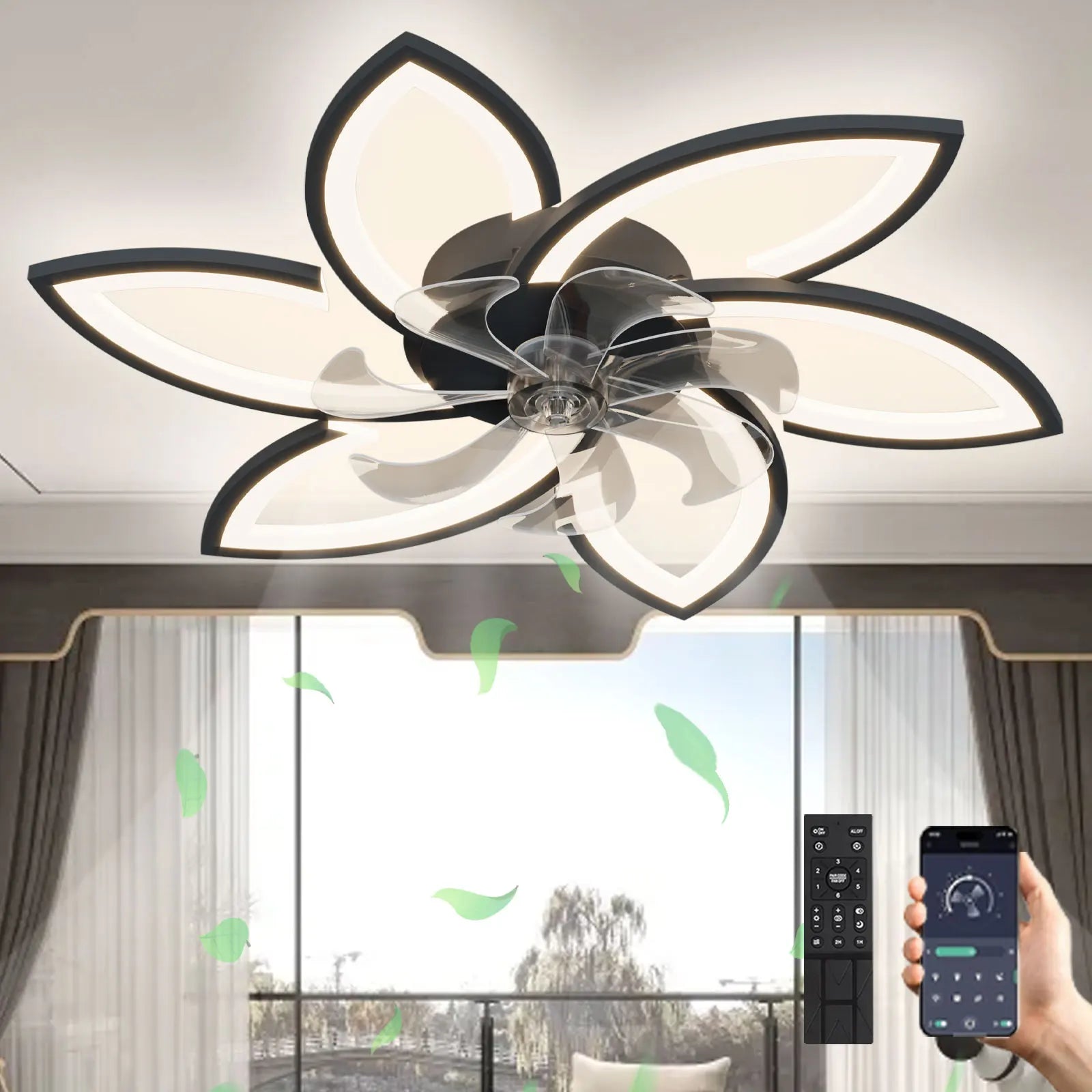 Ventilatore da soffitto a LED con luce, plafoniera con ventilatore, ventilatore da soffitto silenzioso e reversibile