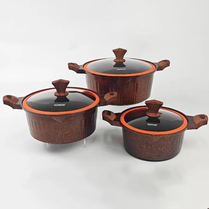 DONNOR Set di Pentole 6/15 Pezzi Pentola per Zuppa Antiaderente Pentola per Stufato con Coperchio in Vetro Pentole per Cappotto Sano in Granito per Stufe da Cucina Universali
