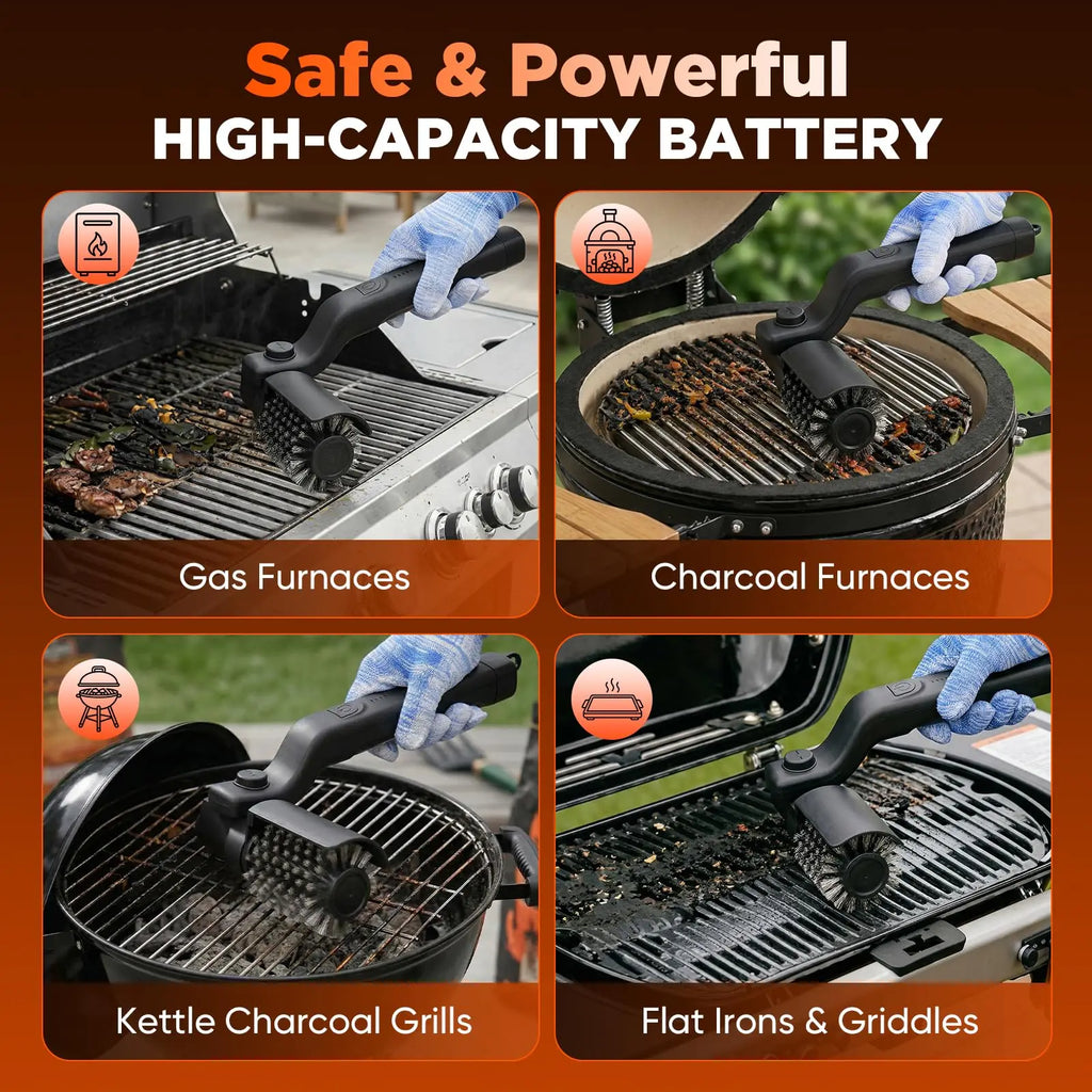 Elektrische Grillbürste mit 3 Geschwindigkeitsstufen, 180°° Verstellbarer Kopf für die Reinigung von Outdoor-Grills und Räucheröfen, 90 Minuten Akkulaufzeit