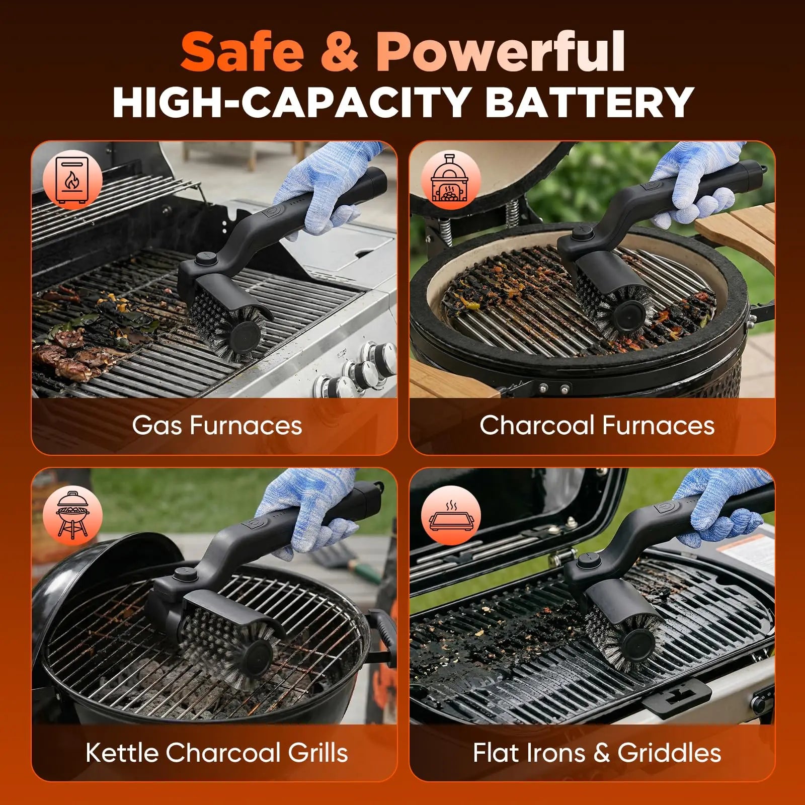 Elektrische Grillbürste mit 3 Geschwindigkeitsstufen, 180°° Verstellbarer Kopf für die Reinigung von Outdoor-Grills und Räucheröfen, 90 Minuten Akkulaufzeit