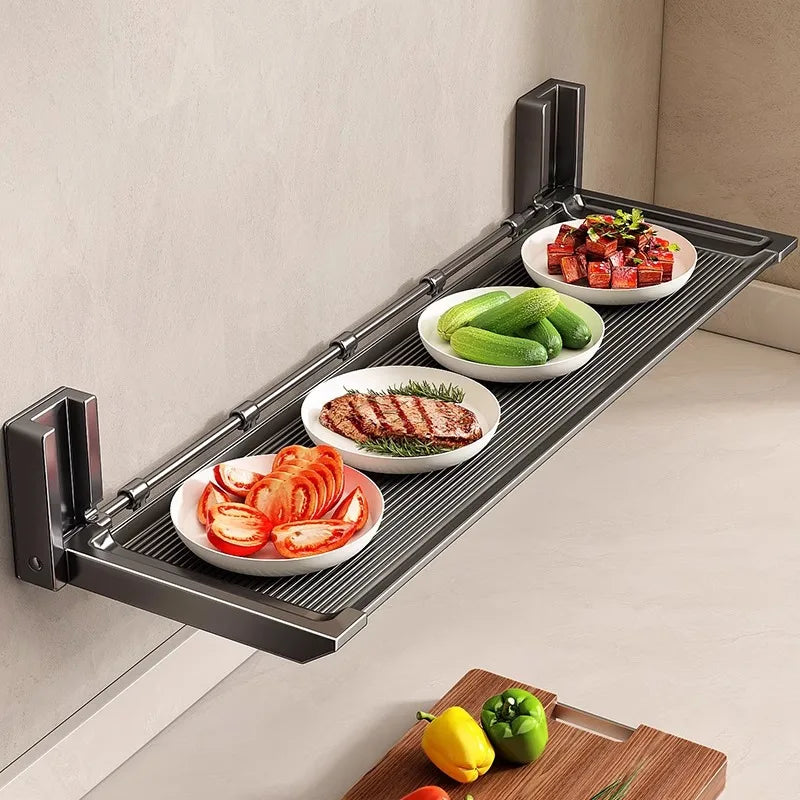 Organizzatore da Cucina Sospeso, Portapiatti Pieghevole, Mensola da Parete per Verdure e Spezie