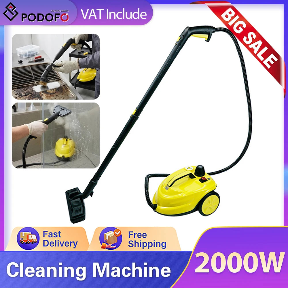 Podofo Hochdruck-Dampfreiniger 2000W, Teppichreinigungsmaschine für den Haushalt mit 2L Tank zur Fleckenentfernung, Formaldehyd, Böden, Auto