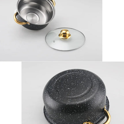 10-piece polka dot cookware set Stainless steel soup pots with gold handle and glass lid Durable household cooking pot set