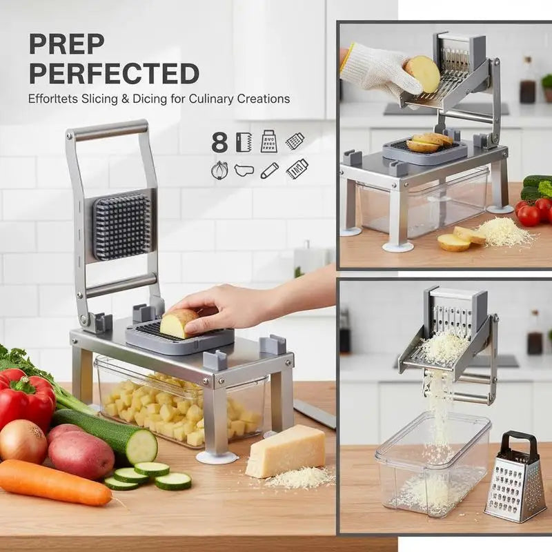 Gemüseschneider, Mandoline, All-in-One Gemüseschneider mit 8 Edelstahlklingen, Käsereibe, Zwiebel- und Kartoffelschneider mit Behälter, Küchenhelfer und Geräte zum Essen