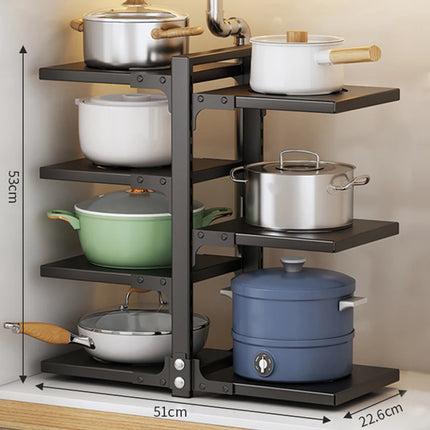 Multi-functional Kitchen Organizer, Adjustable Pot Rack with Drainage Tray, Rustproof Metal Organizer for Under Sink or Countertop Use