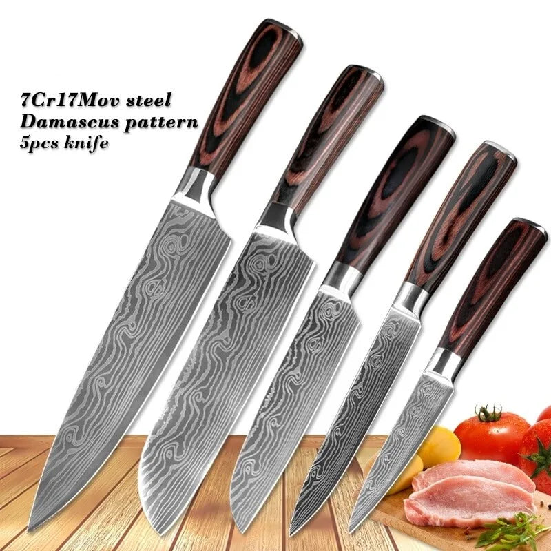 Professionelles 8-Zoll-Kochmesser aus 7CR17-Stahl mit Laser-Damastmuster, Pakka-Holzgriff, Küchenmesser mit Scheide und Geschenkbox