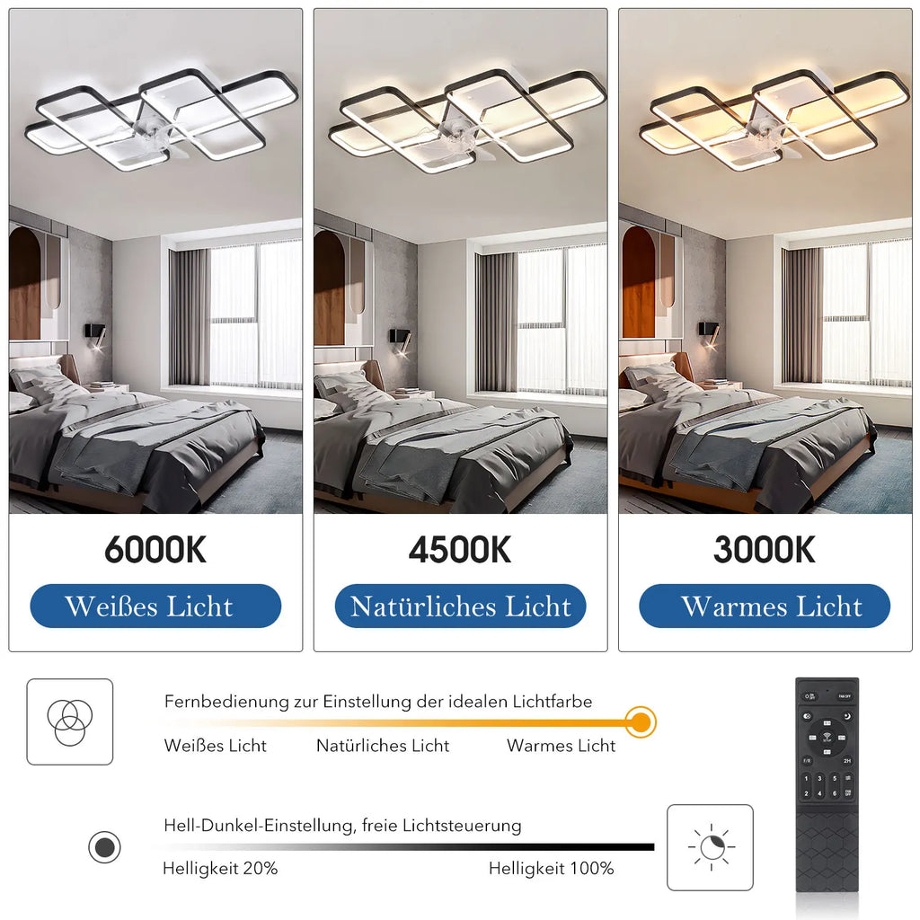 Ventilatore da soffitto LED 50 W con telecomando, 90 cm, nero