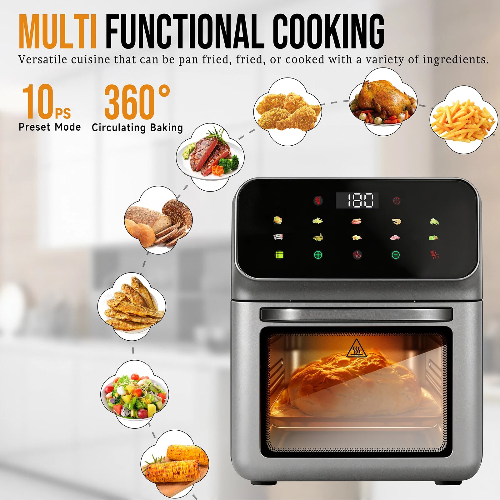 Friggitrice ad aria 10 litri 1350W con 10 modalità preimpostate e cottura a circolazione 360°