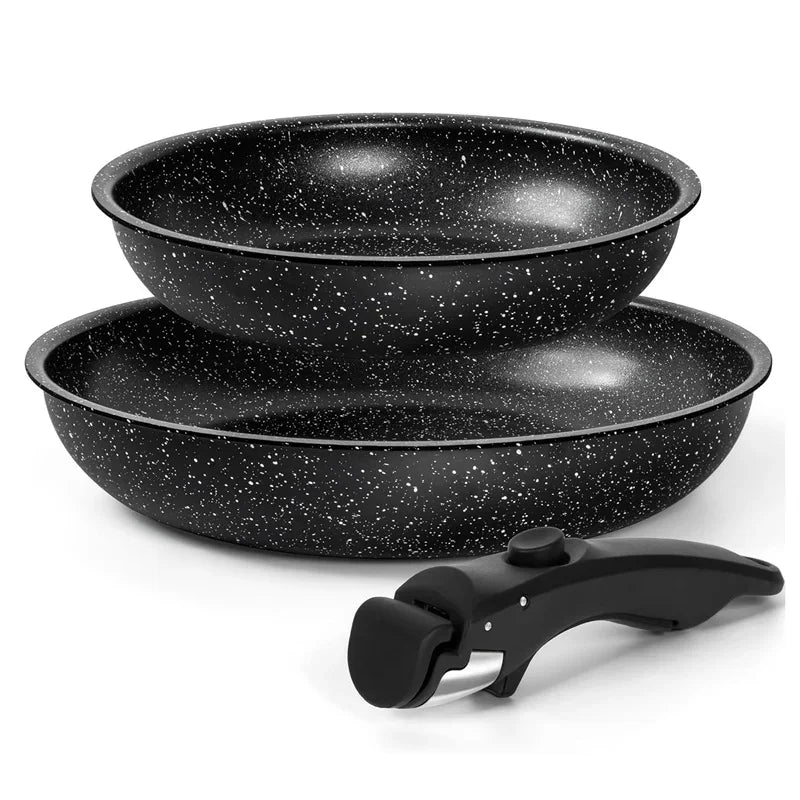 MICHELANGELO Padelle Antiaderenti Set Manico Rimovibile Padelle Rivestimento in Granito Padelle Non Tossicche Bistecca Frittata Padella Forno Sicuro