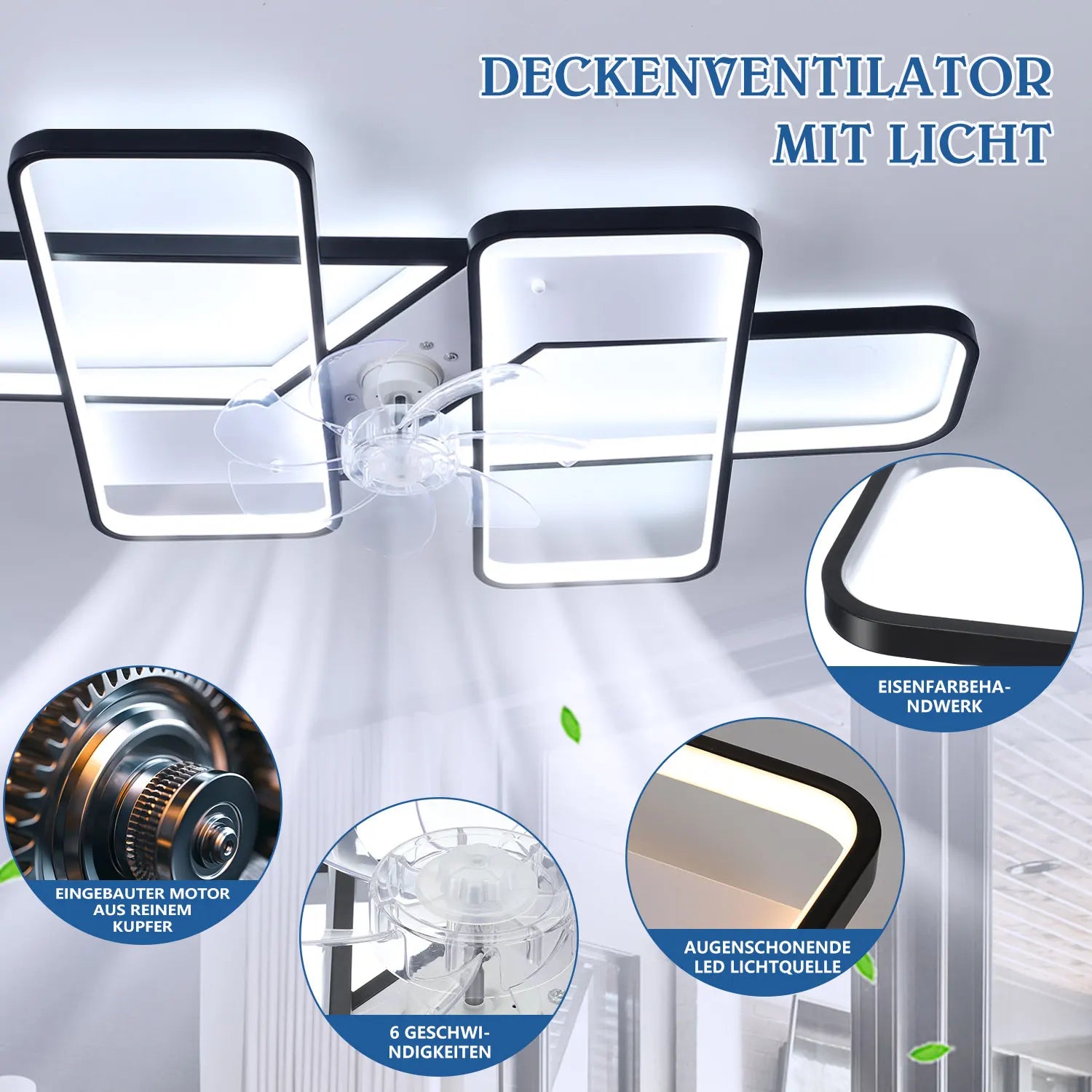 Ventilatore da soffitto LED 50 W con telecomando, 90 cm, nero