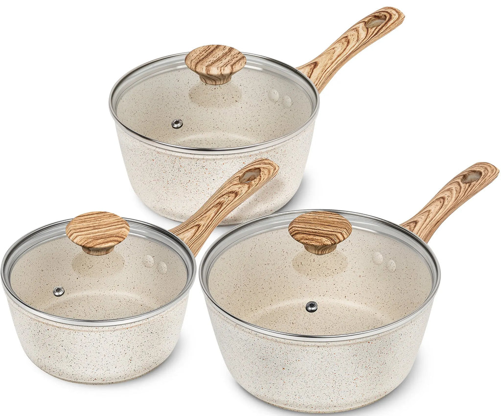 MICHELANGELO 3 Pz/set StickPot Casa Antiaderente Rivestito di Granito Padella con Manico Anti-Scottatura Fornello A Induzione Zuppa Pentola Utensili Da Cucina