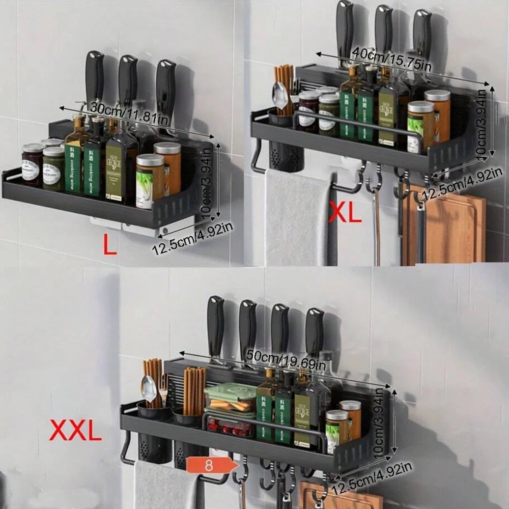Supporto da parete per portaspezie sospeso, portavasi sospeso, portabottiglie salvaspazio con ganci, ripiano da cucina per utensili