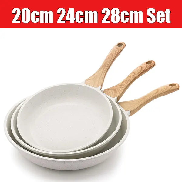 Set di 3 Padelle Antiaderenti 20/24/28cm con Rivestimento in Ceramica Bianca, Set di Padelle per Omelette, Pentole per Cucina a Induzione
