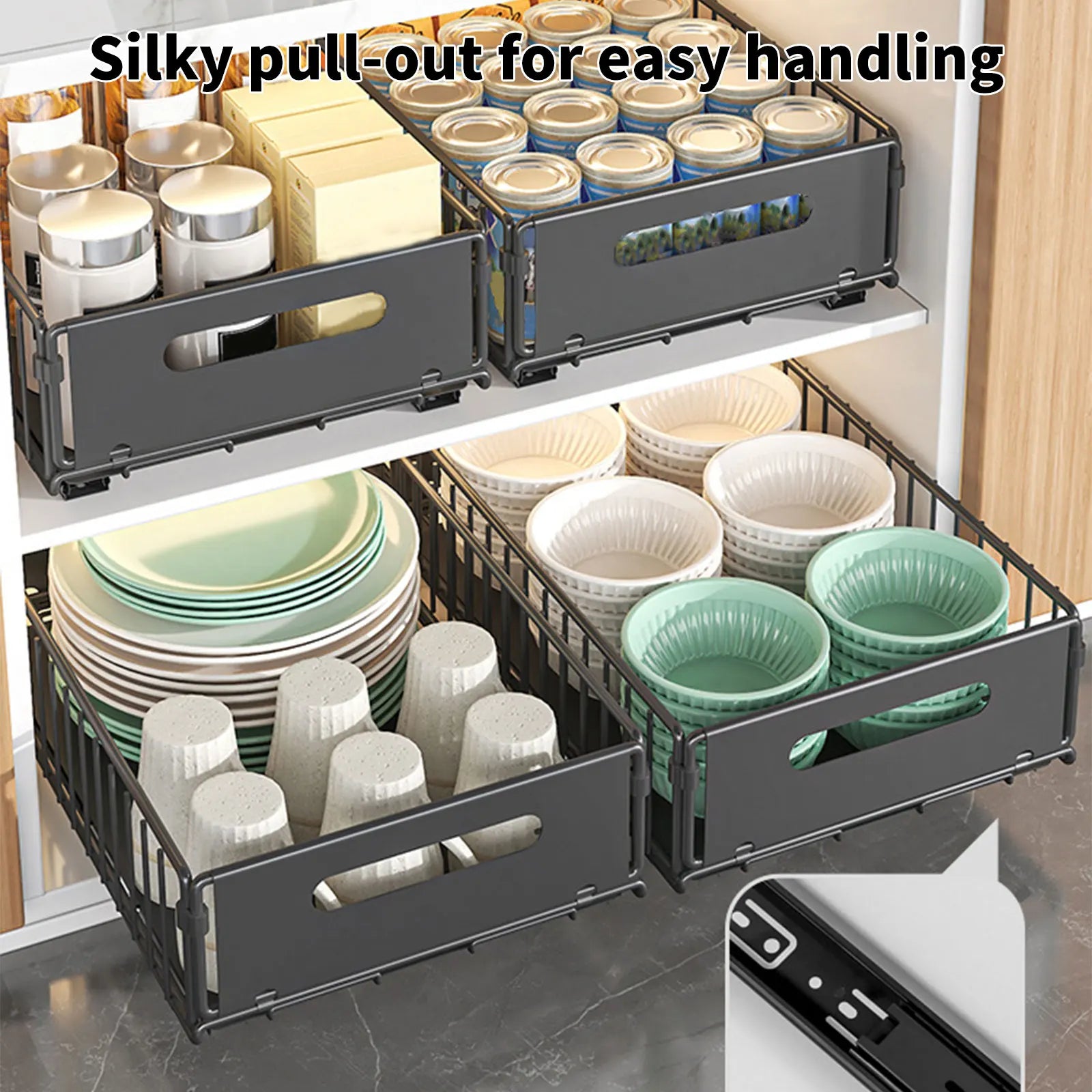 2 Pezzi Organizzatore Estraibile per Armadietto da Cucina, Ripiano Scorrevole per Stoccaggio Sotto Lavello, Pentole, Padelle, Spezie, Senza Foratura