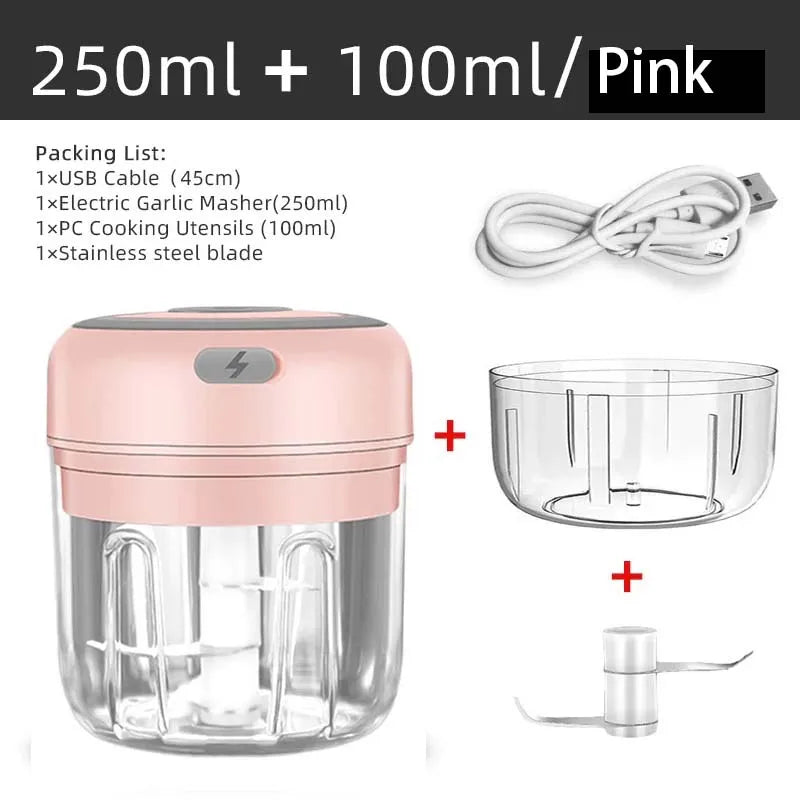 Mini Elektro-Fleischwolf 100/250ML USB Gemüseschneider Zwiebel Kleiner tragbarer Küchenhelfer für Ingwer Chili Gemüse