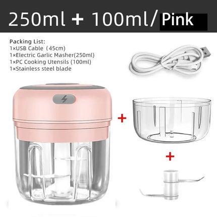 Tritacarne Elettrico Aglio Chopper 100ML/250ML, Spremiaglio Girevole, Tritaverdure, Taglia Cipolle, Accessori da Cucina