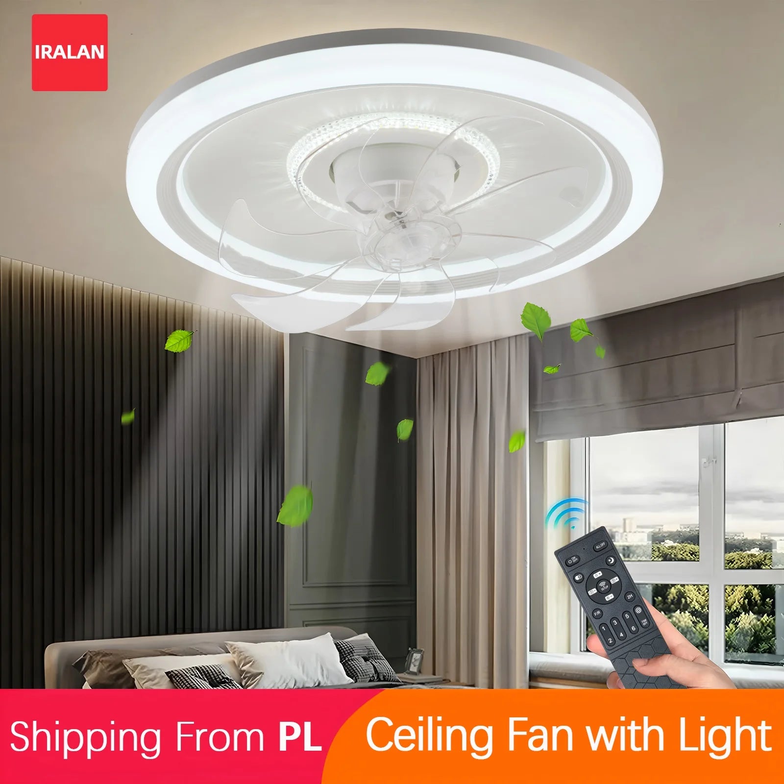 Ventilatore da Soffitto Nordico con Luce, Moderno Bianco 220V, Ventilatore Elettrico Intelligente 360° °   Ventilatori da soffitto rotanti a tre colori e lampade a LED