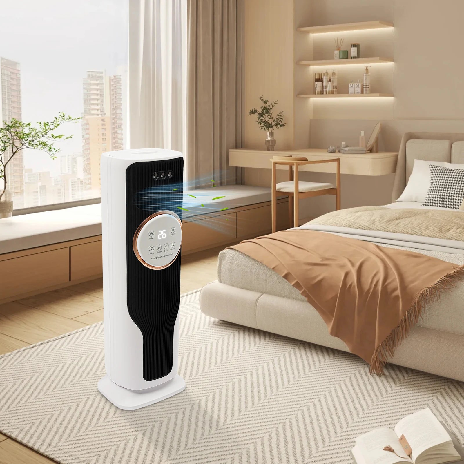 Ventola per riscaldatori spaziali da 2000 W Ventola di raffreddamento dell'aria Ventola di raffreddamento/riscaldamento con telecomando e umidificazione