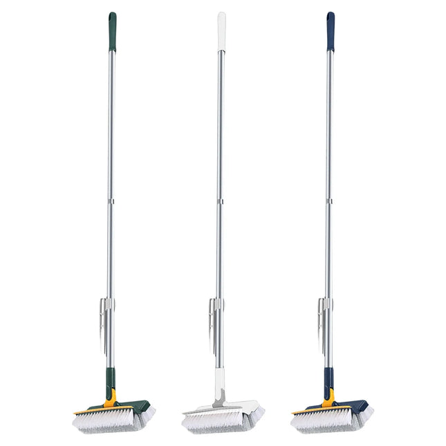3-in-1 Floor Scrub Brush with Right Angle Bristles and Squeegee Grout Brush with Long Handle Shower Floor Scrubber for Bathtub Tile Floor