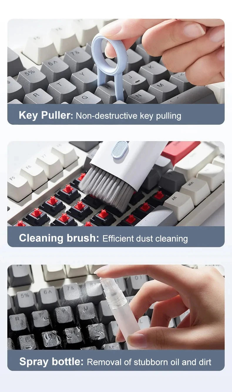 7 in 1 kit spazzola per pulizia tastiera computer penna per pulizia auricolari per auricolare strumenti per la pulizia della tastiera kit estrattore per copritasti detergente