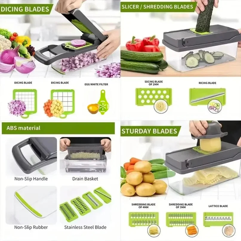 Gemüseschneider, multifunktionales Küchengerät, 5-in-1-Zerkleinerer für Tomaten, Karotten, Käse, Zwiebeln, tragbarer Hobel