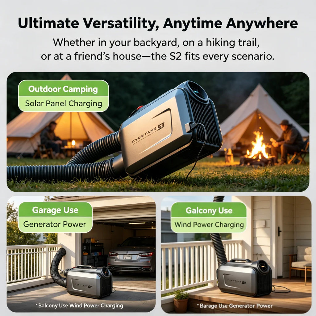 Cybertake S2 Pro Portable Klimaanlage, 5100 BTU Kühlen und 6100 BTU Heizen, Energieklasse A 2.9 EER, leises AC-Gerät mit 4 Modi, wasserdicht IPX4 für Camping, Wohnmobile, Zelte