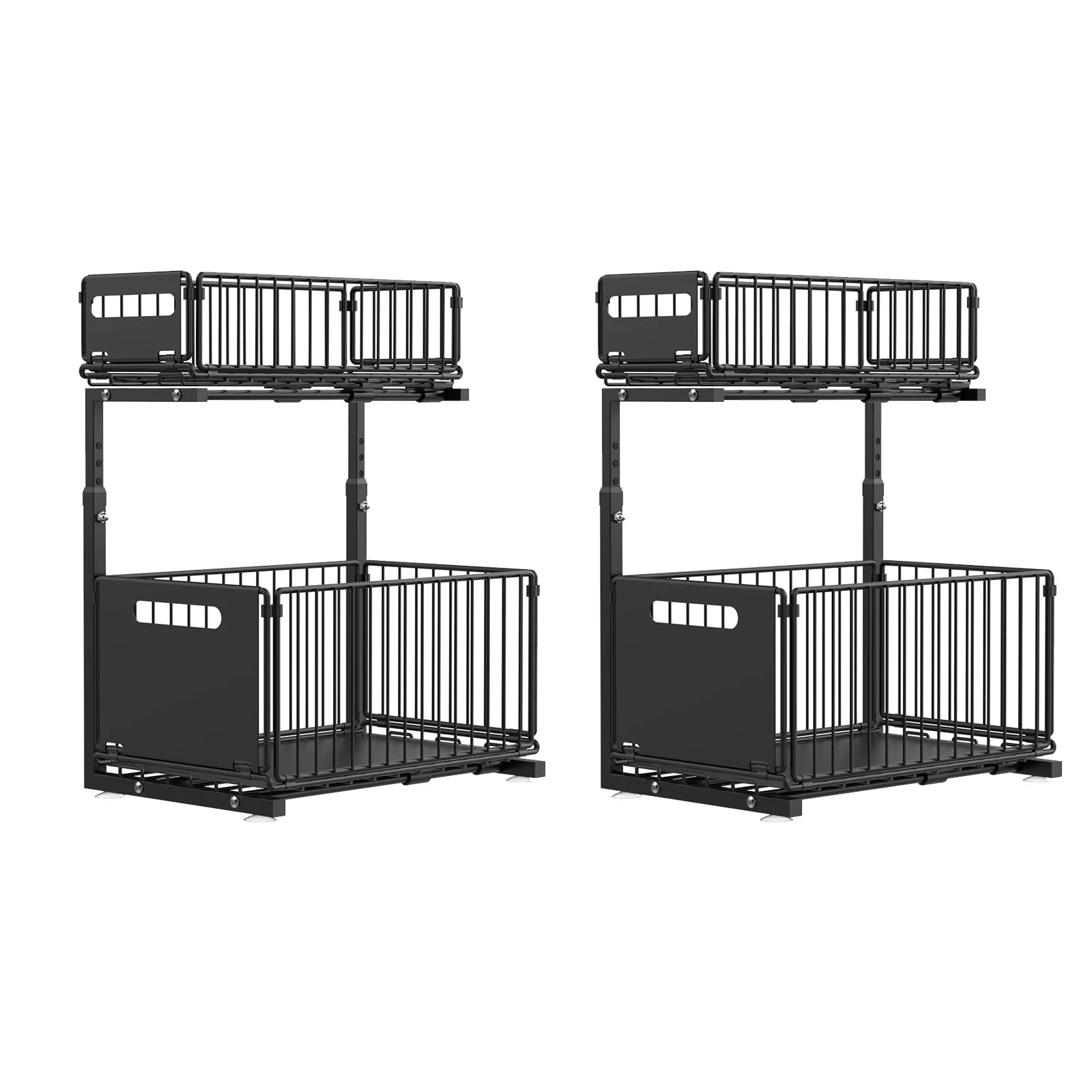 Organizzatore Estraibile a 2 Livelli con Cestello Scorrevole, Altezza Regolabile, Scaffale Sottolavello per Cucina, Porta Spezie