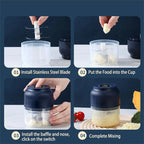 Mini Akku-Zerkleinerer, 250ml, USB-wiederaufladbar, Knoblauch- und Gemüseschneider, Knoblauchpresse