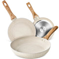 MICHELANGELO Set di padelle in granito da 8/9,5/11 pollici Padella bianca antiaderente con manico antiscottatura Padella per frittata Compatibile con induzione