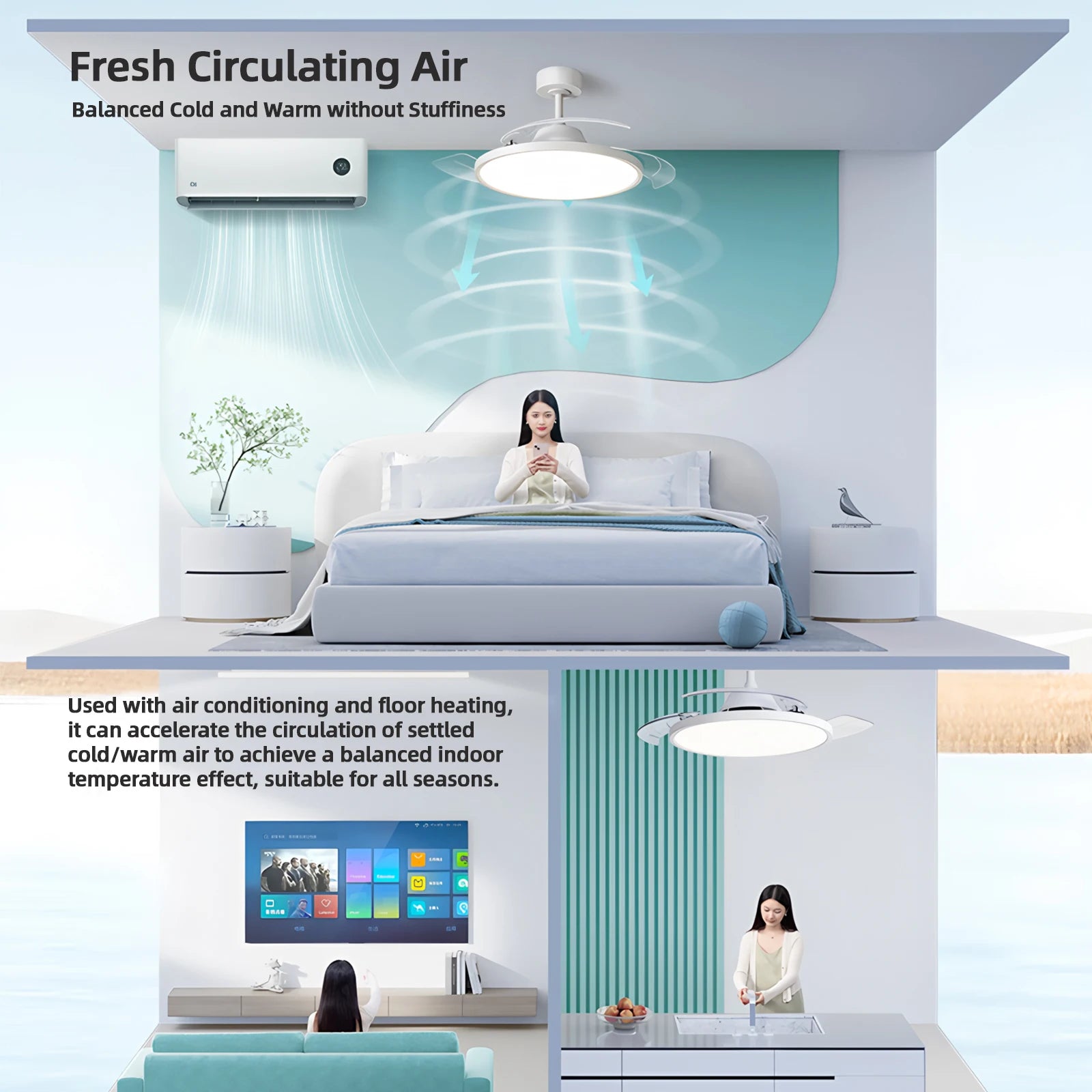 Ventilatore da Soffitto Semplice con Luce, Moderno Ventilatore Elettrico Intelligente con Pale Retrattili, Telecomando e Lampada Dimmerabile