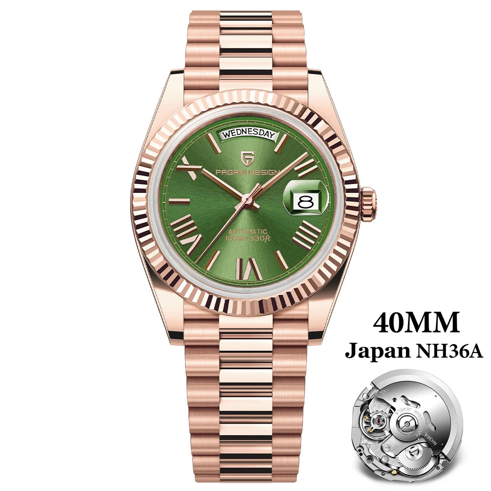 PAGANI DESIGN 2025 Neue Datumswoche 40MM Herrenuhren Luxusmarke Gold Automatische Herrenuhr Mechanische wasserdichte Herrenarmbanduhr