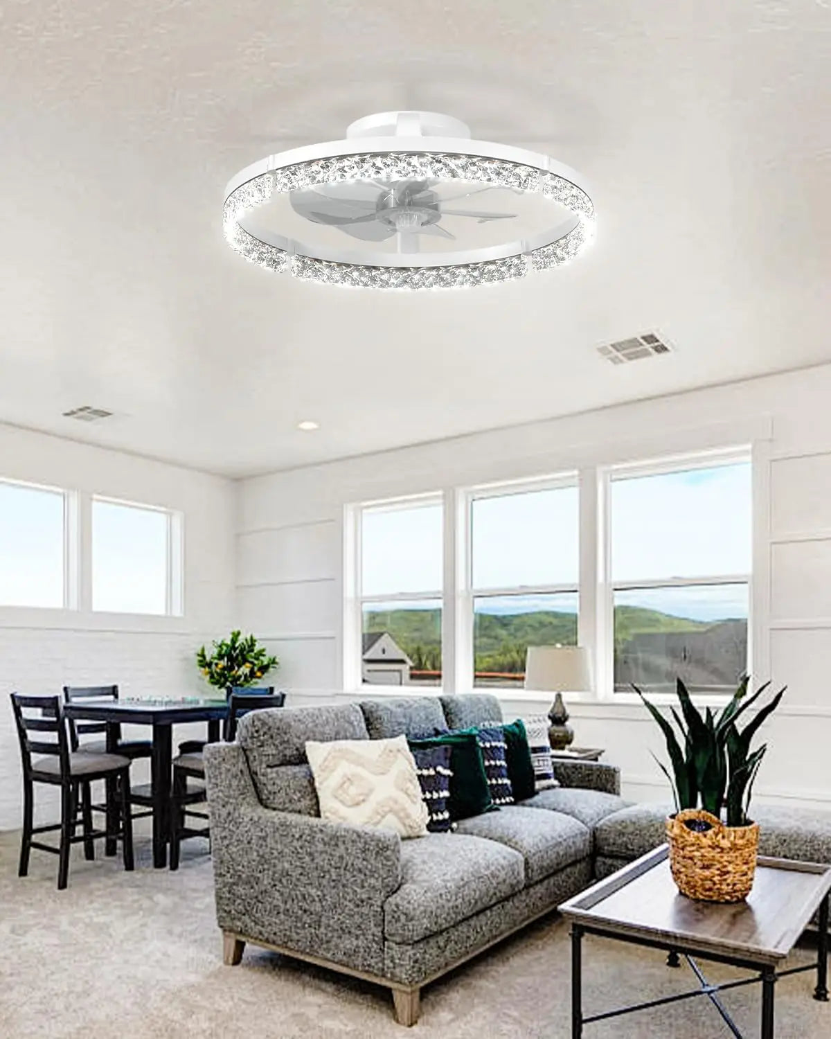 Ventilatori da soffitto con luci e telecomando, ventilatori da soffitto a basso profilo da 20'', luce a LED dimmerabile moderna a montaggio a filo 3000-6000K, ventilatore da soffitto Fandelier per camera da letto, cucina, sog