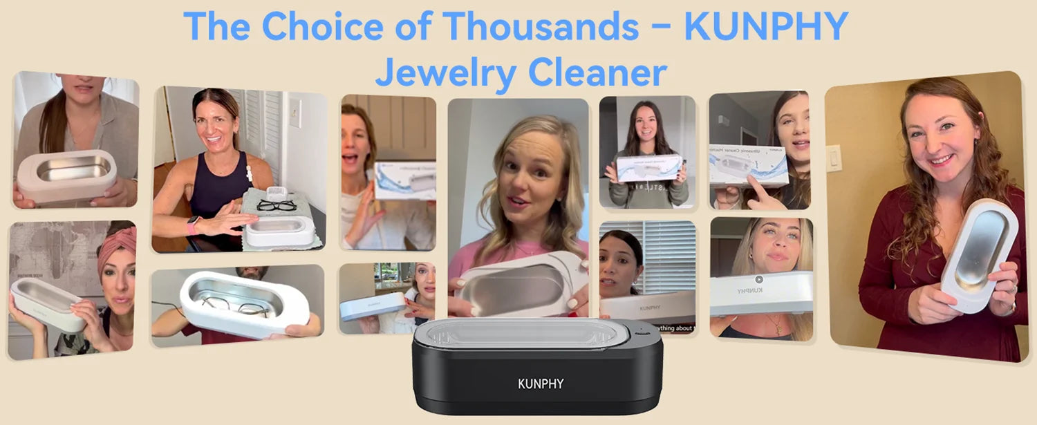 KUNPHY Ultraschallreiniger 350ml 46KHz Professioneller Ultraschallreiniger mit One-Touch-Bedienung Ultraschallreiniger für Ringe Brillen