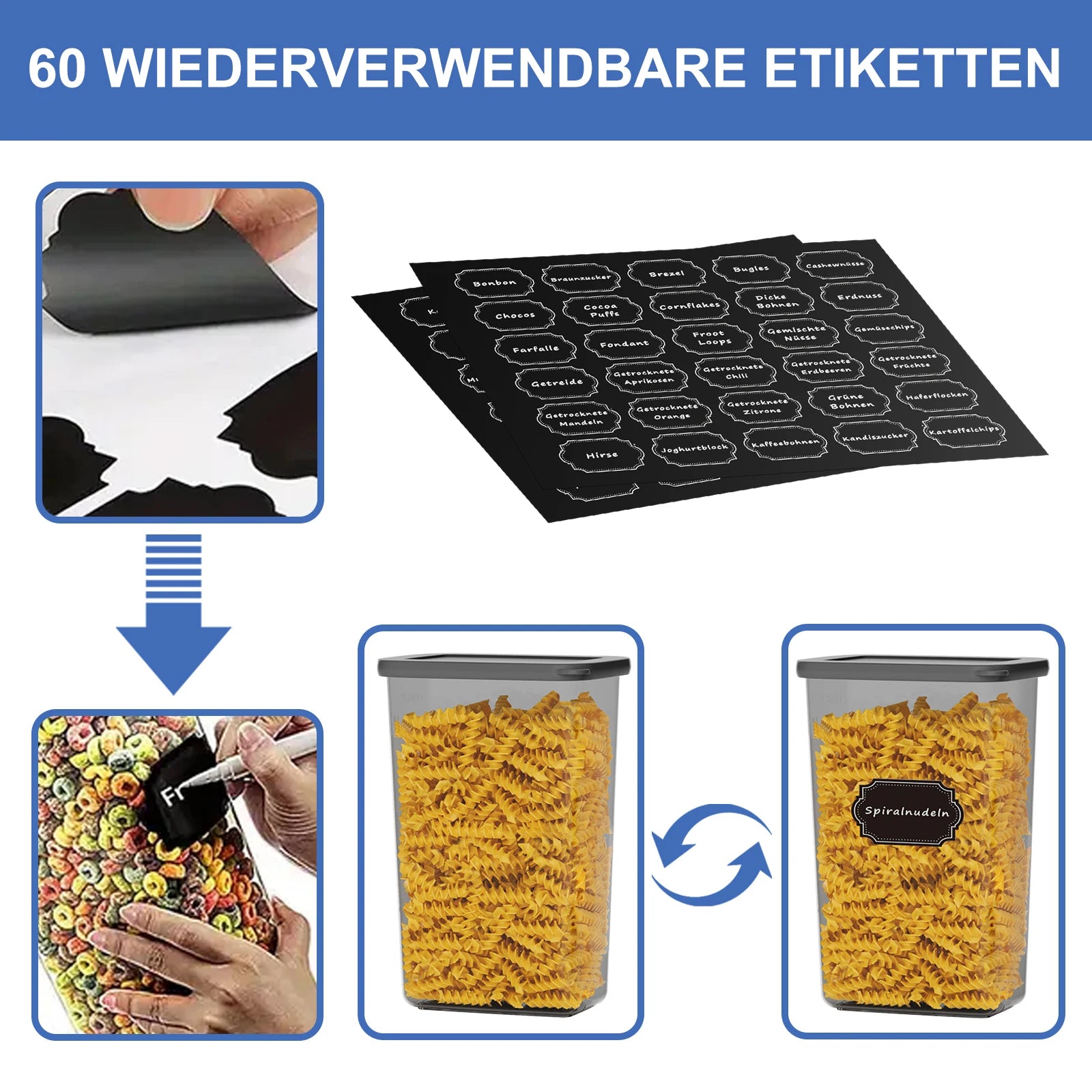 Set of 32 Airtight Food Storage Containers with Lids, BPA-Free Plastic Pantry Organizers, Leak-Proof Kitchen Containers for Cereal, Flour, Spices and Dry Food with Labels