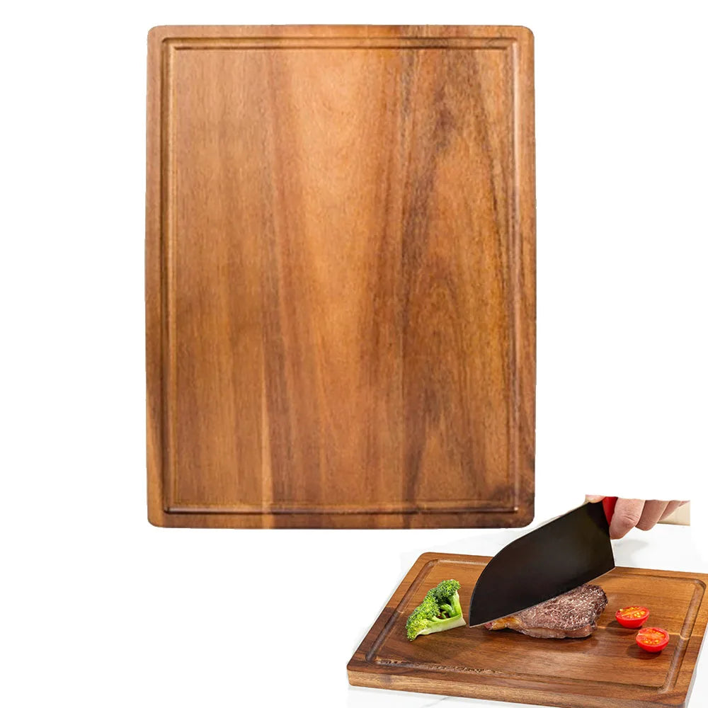 Tagliere in Legno con Scanalature Profonde per Succhi, Vassoio per Pizza e Pane, per Tagliare Verdure, Frutta e Carne, Vassoio da Cucina